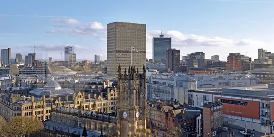 The Manchester city skyline in the daylight