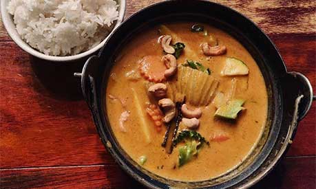 A bowl of curry and rice