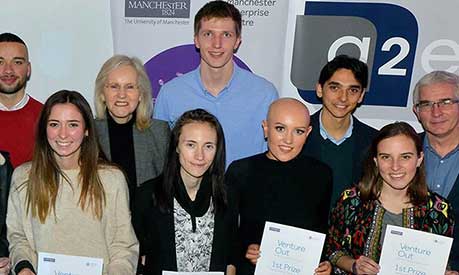 Juan Felipe Alvarez with a group of Venture Out finalists and Manchester Enterprise Centre staff