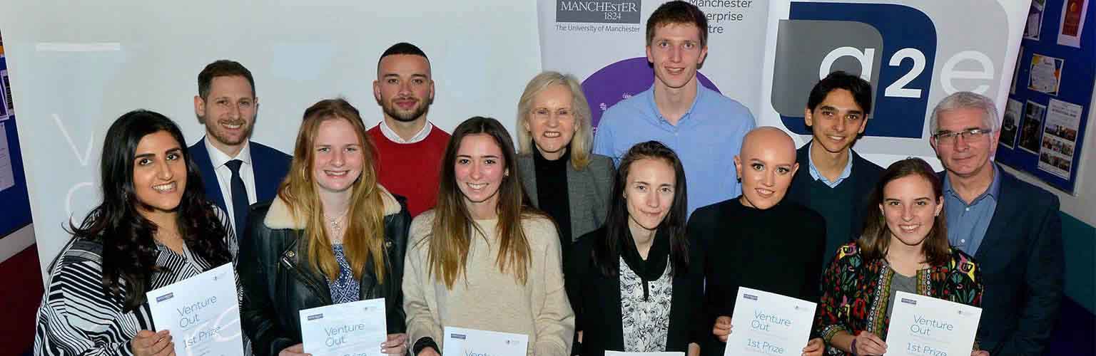 Juan Felipe Alvarez with a group of Venture Out finalists and Manchester Enterprise Centre staff