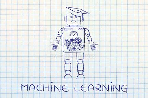 A robot sketch with machine learning written underneath