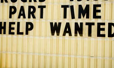 A sign stating 'part-time help wanted'