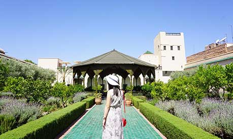 Amanda Kusmajaya in a Moroccan garden