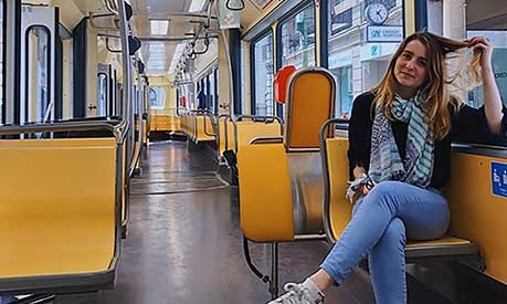 Camille Hanotte on a tram in Milan