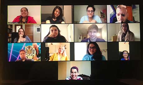 A screen shot of a video call between student friends