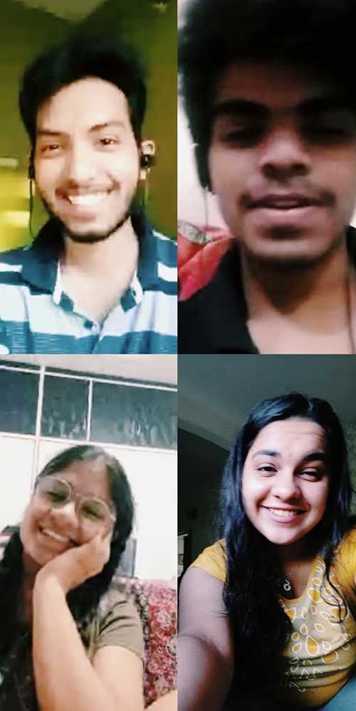 A screen shot of a video call between student friends