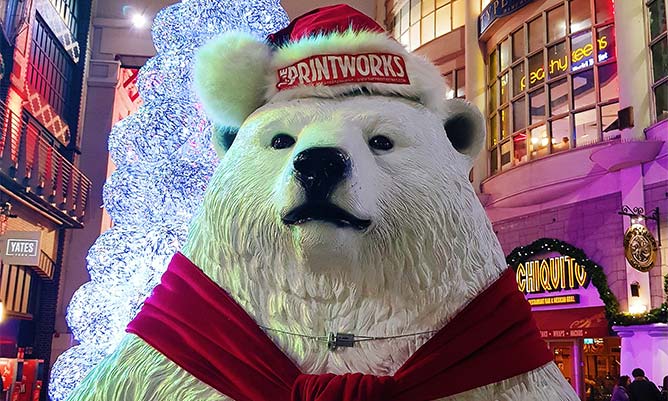 A polar bear figure in the Printworks, Manchester