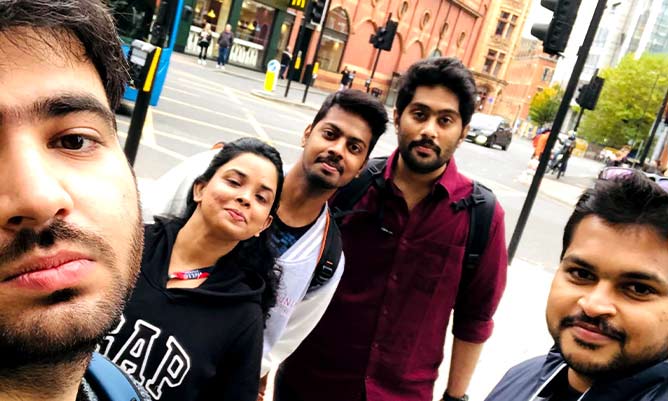 Rahul Thati with his friends in Manchester