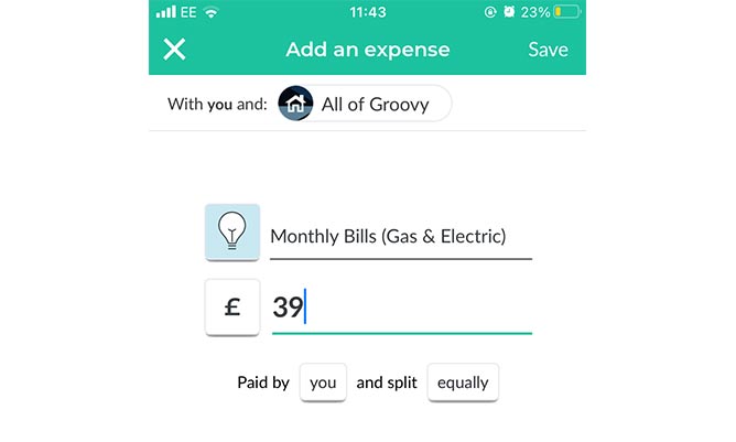 A screenshot of an app which helps you split bills