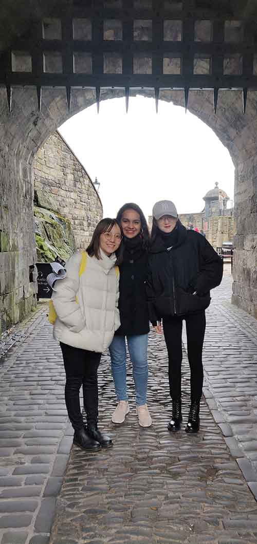 Payal Mehta and two friends at Edinburgh Castle