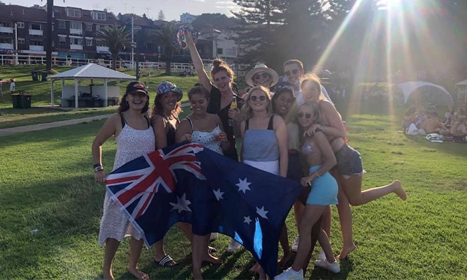 Amy Wells with her group of friends in Australia