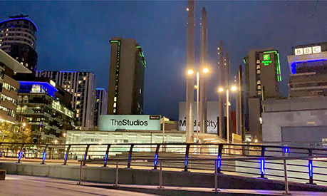 Salford Quays Media City at night