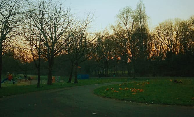 A park in Manchester during sunset