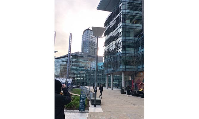 A view of media city in Salford Quays during the day