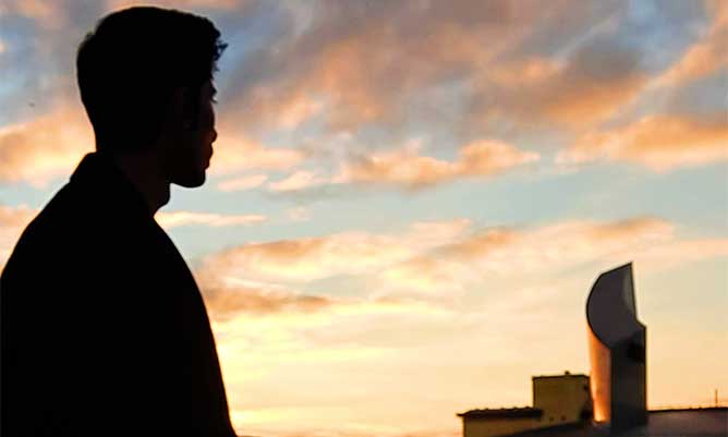 A shadow of Syed Ali at Salford Quays