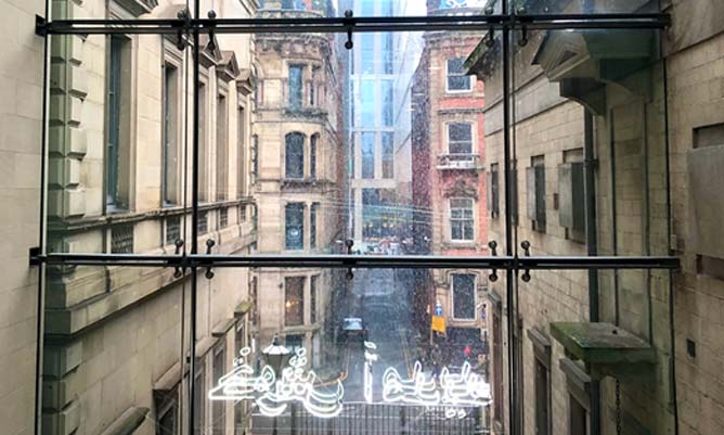 snowy manchester from a window