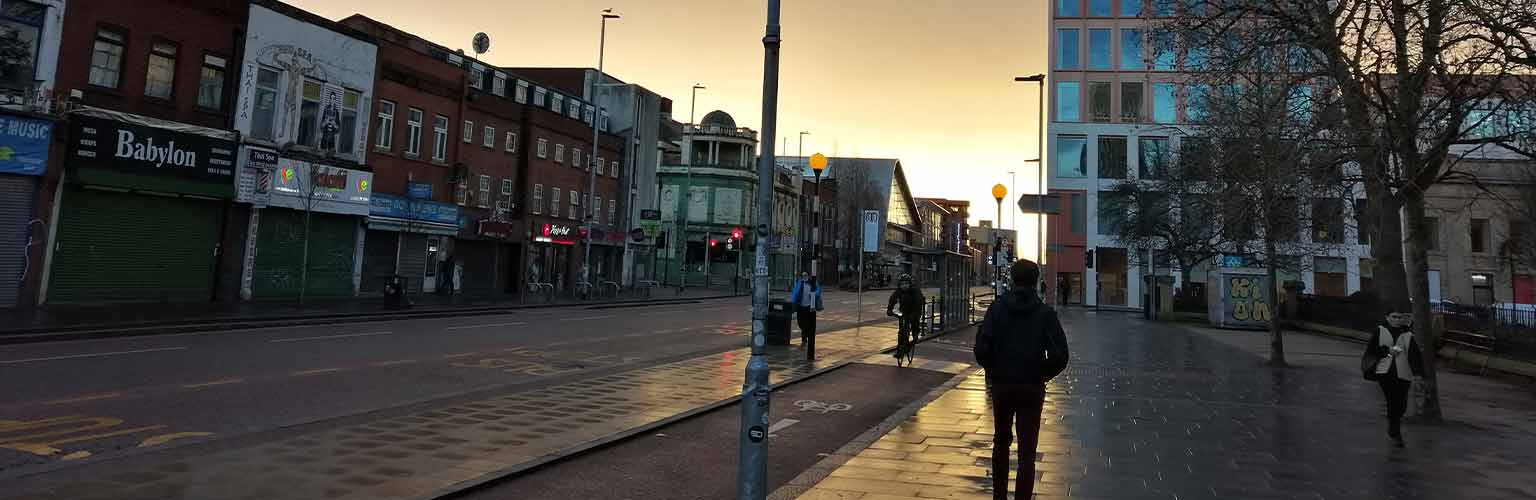 A view looking towards the Footage pub on Oxford Road