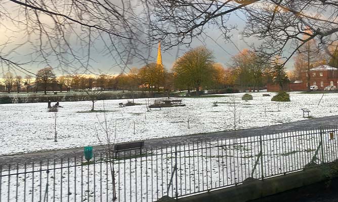 A park covered in snow