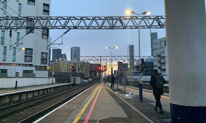 A view from Manchester Oxford Road train station in the early evening