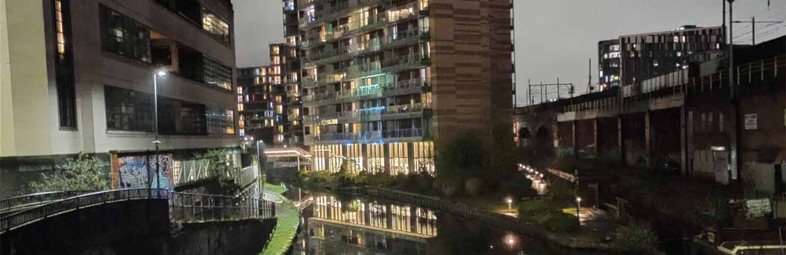 Castlefield junction in Manchester at night