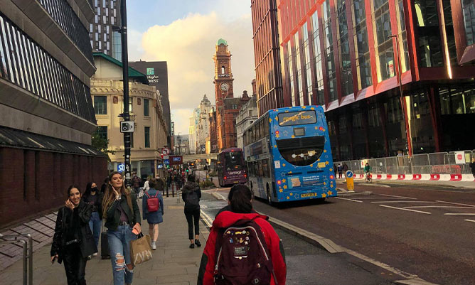 A view down Oxford Road in Manchester