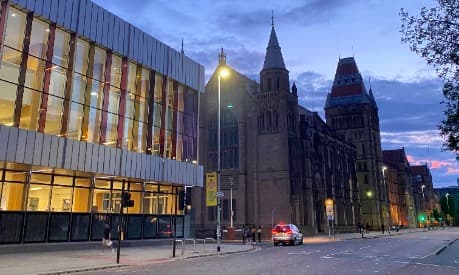 Looking down Oxford Road at The University of Manchester