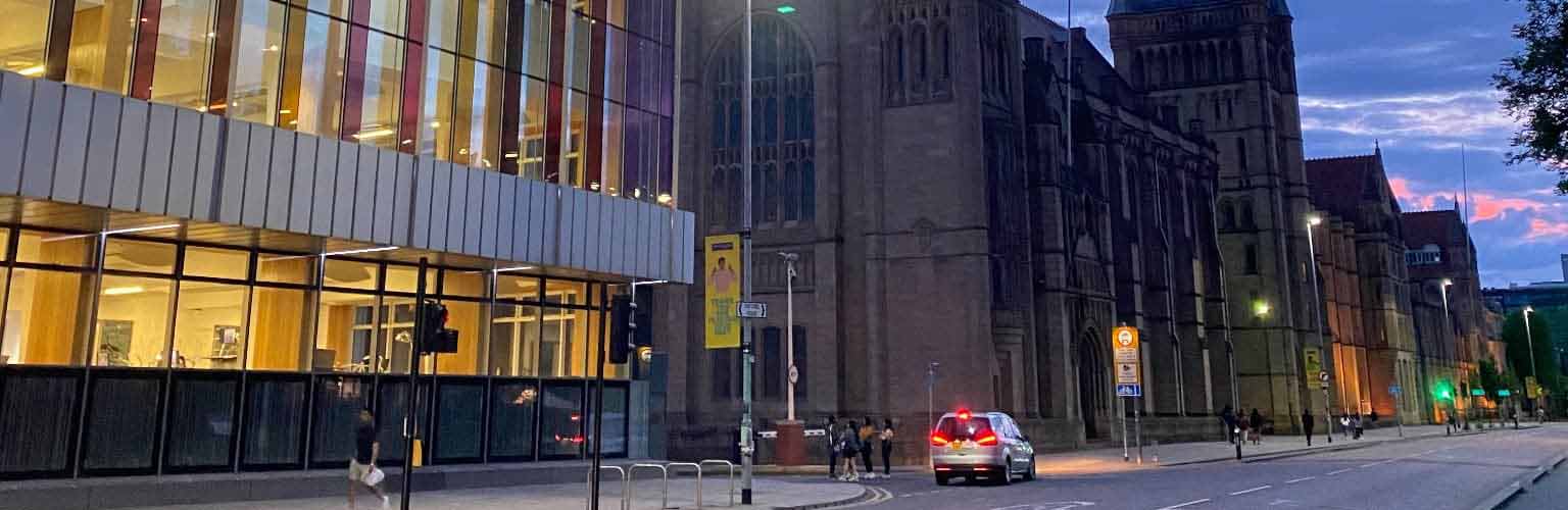 Looking down Oxford Road at The University of Manchester