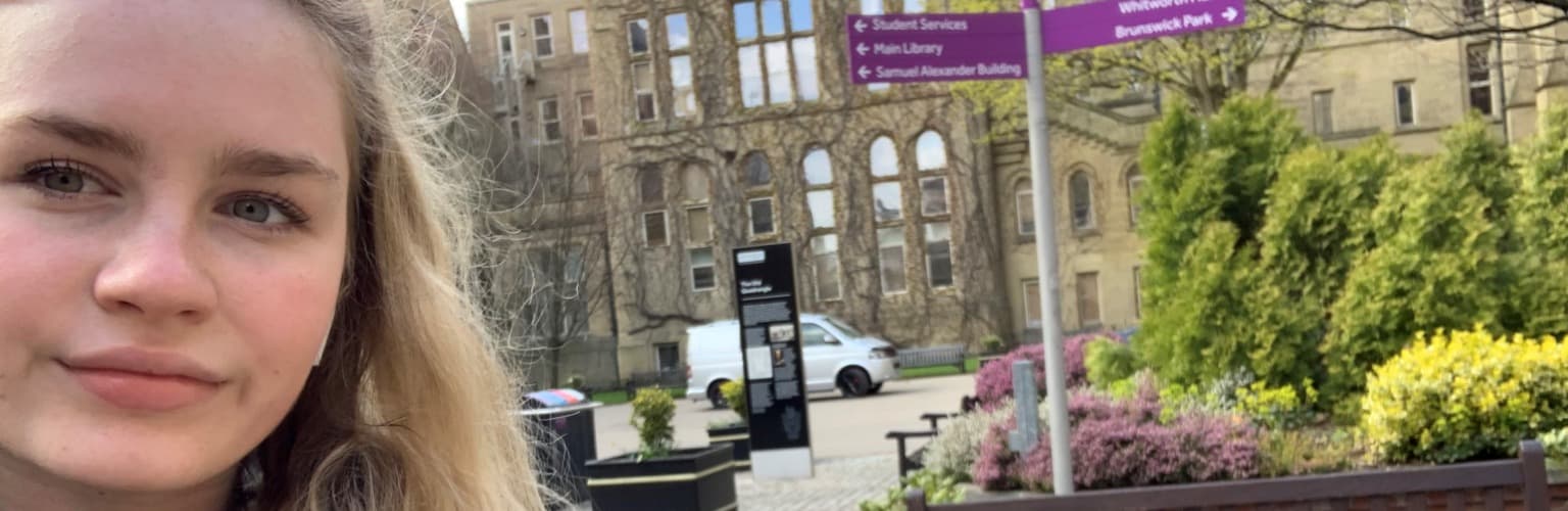 Emily Parsons in the main quad at the University of Manchester