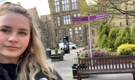 Emily Parsons in the main quad at the University of Manchester