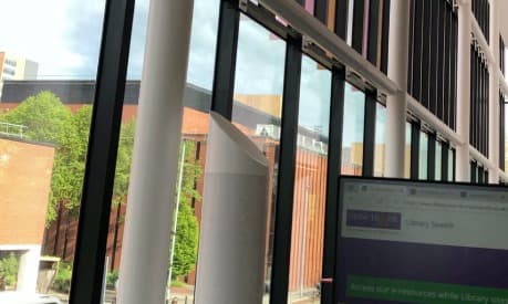 The Eddie Davies library looking out of the window onto Oxford Road