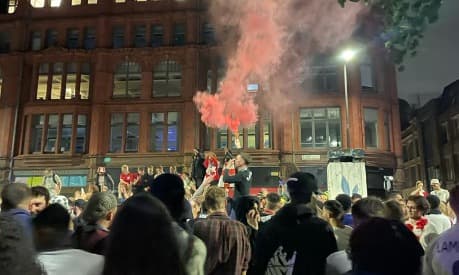 A picture of England fans together in Stephenson Square in Manchester