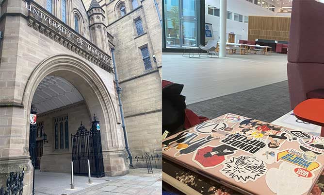 The University of Manchester Arch and some study space in the Alliance Manchester Business School building