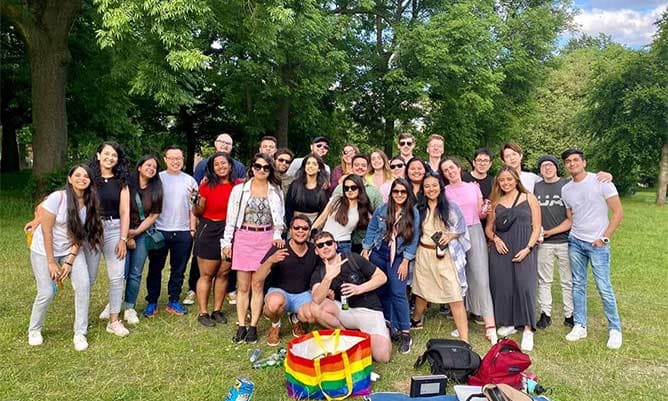 Michelle Boursiquot and her friends having a picnic outside