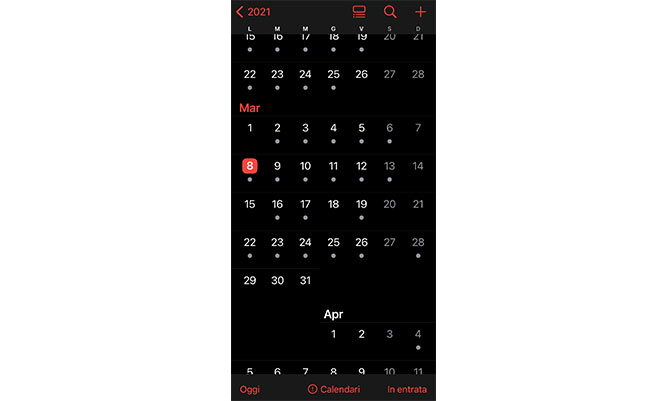 screenshot of calendar