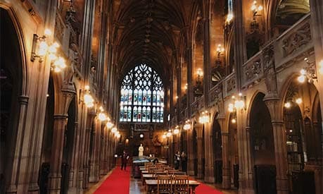 The inside of the John Rylands Library