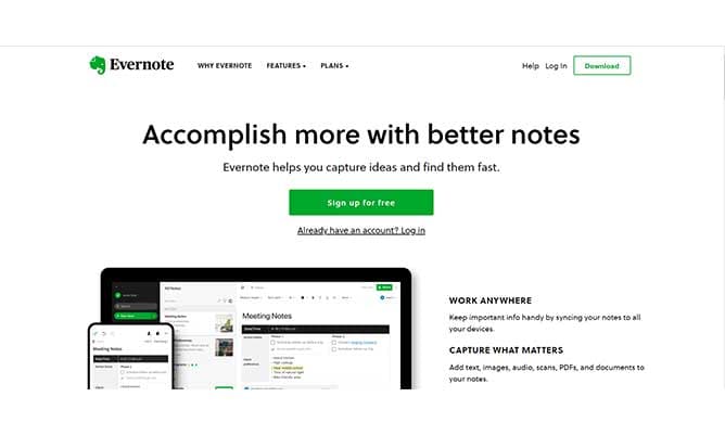 A screenshot of the Evernote app