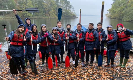 Hardika Gupta and her friends in lifejackets before kayaking in the Lake District