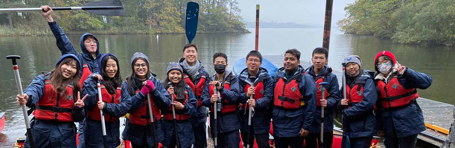 Hardika Gupta and her friends in lifejackets before kayaking in the Lake District