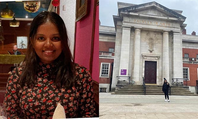 Celeste Fernandes outside the University of Manchester