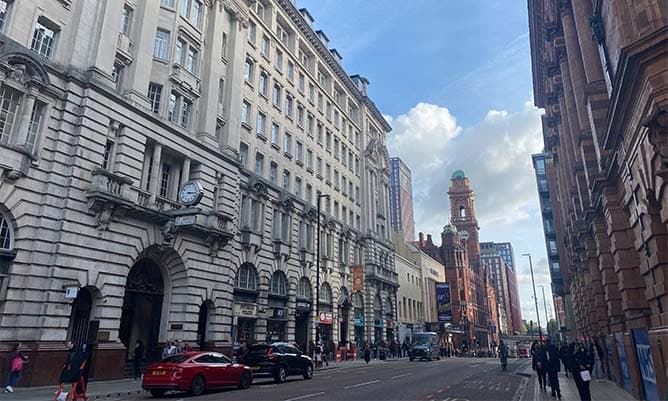 A view down Oxford Road looking at the Palace Hotel