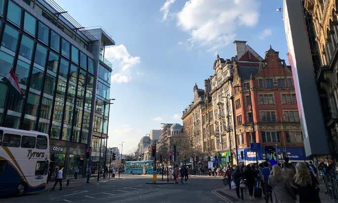 A view of a street in Manchester city centre