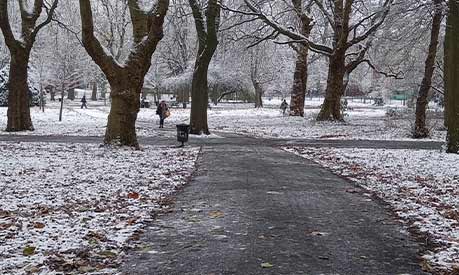 A park in Manchester after snowfall