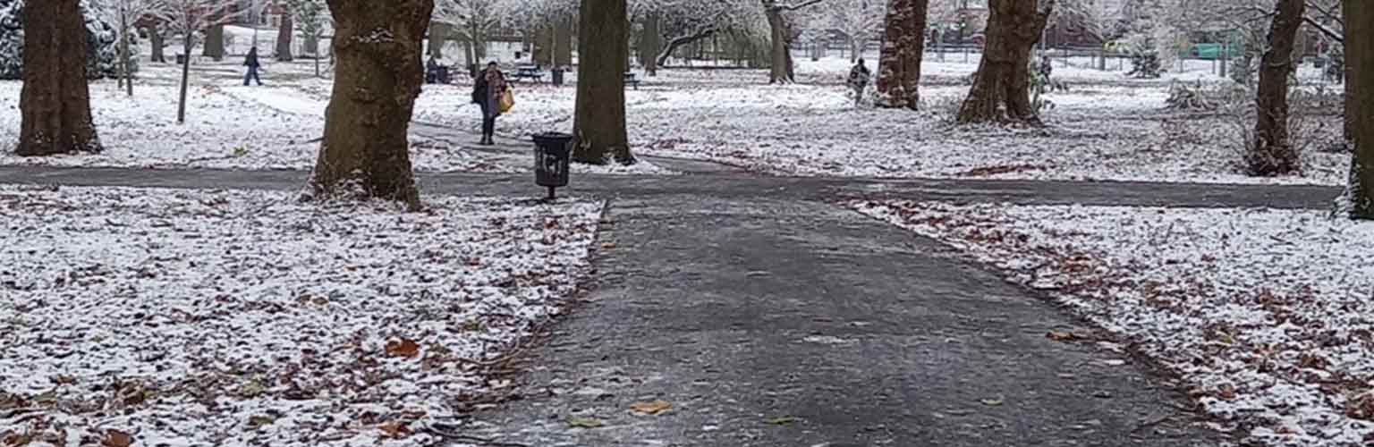 A park in Manchester after snowfall