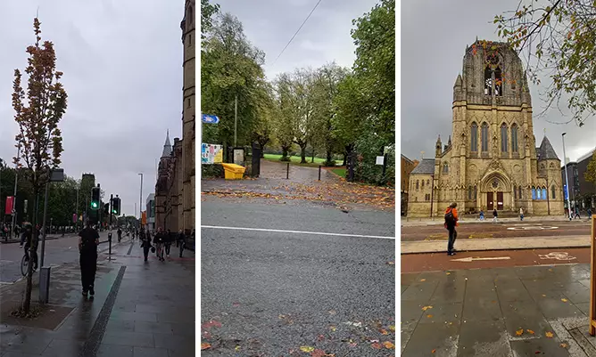 An image showing 3 different buildings in Manchester
