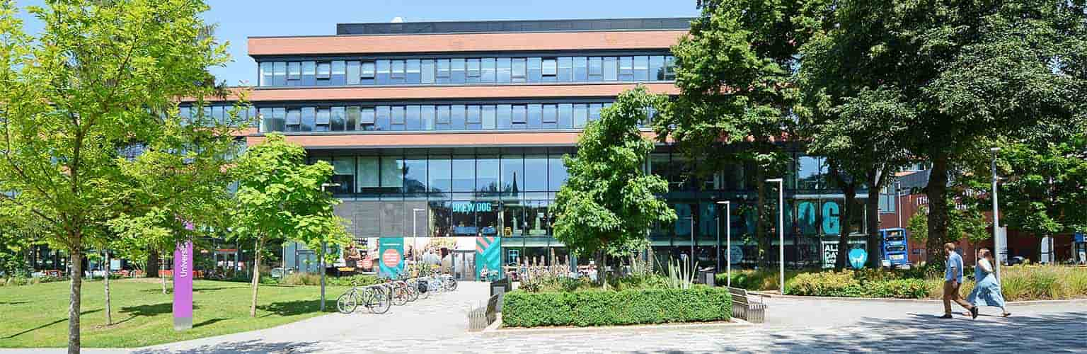 University Green at Alliance Manchester Business School in the sunshine