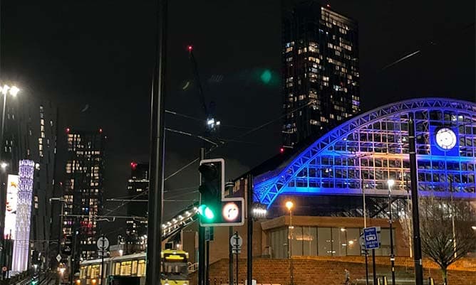 A view of Manchester Central complex at night