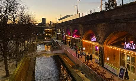 A photo of Deansgate locks at sunset