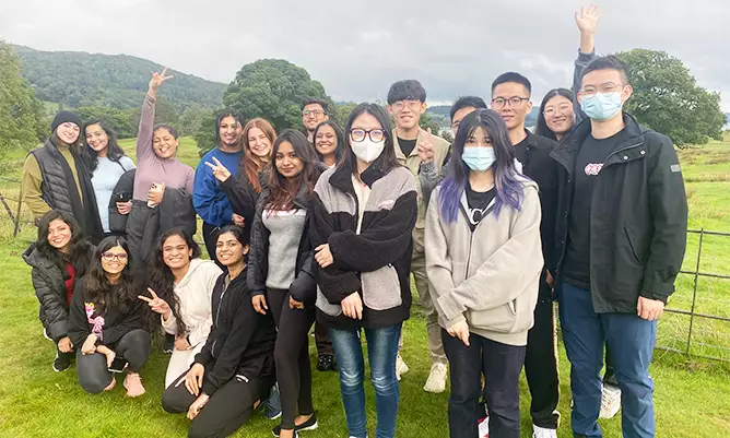 Eleni Chliapa and her class outside in the Lake District