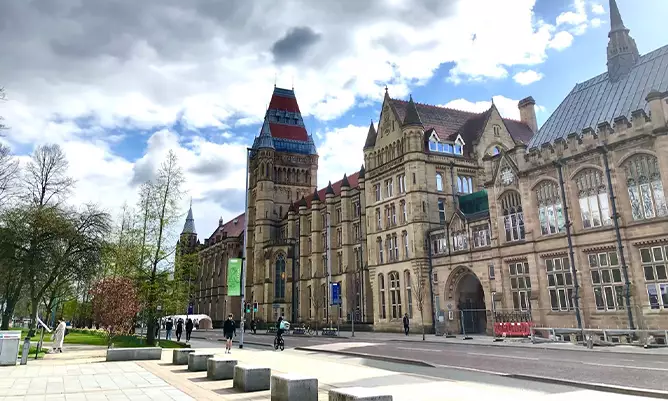 Looking down Oxford Road towards The University of Manchester
