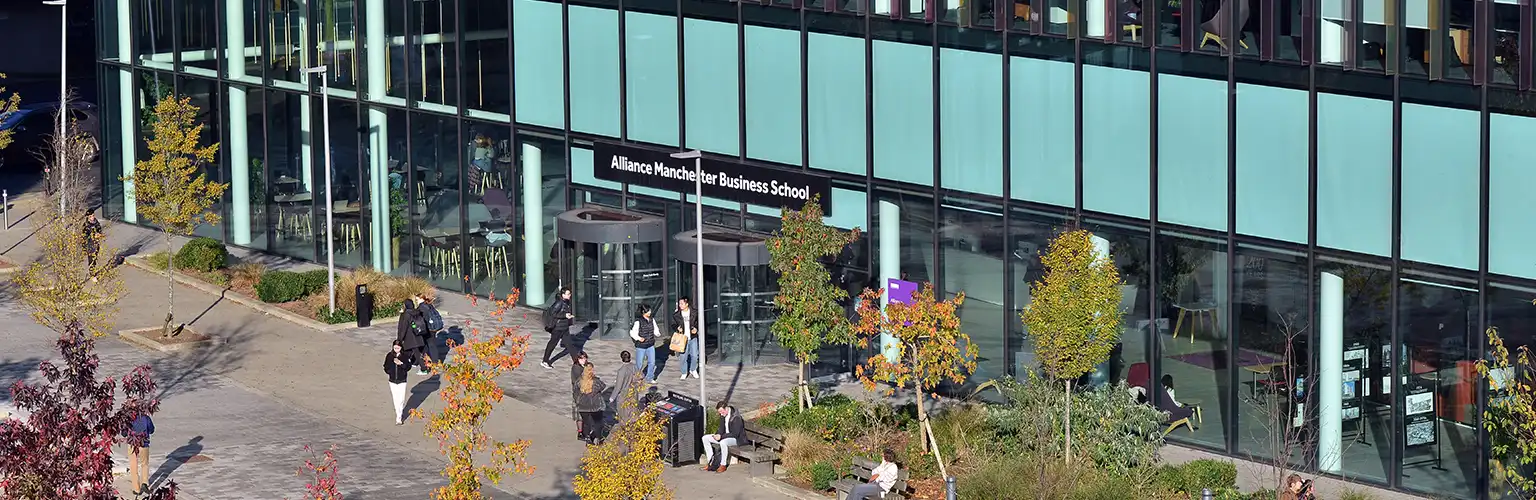 Alliance MBS entrance taken from a high angle on a sunny autumn day.